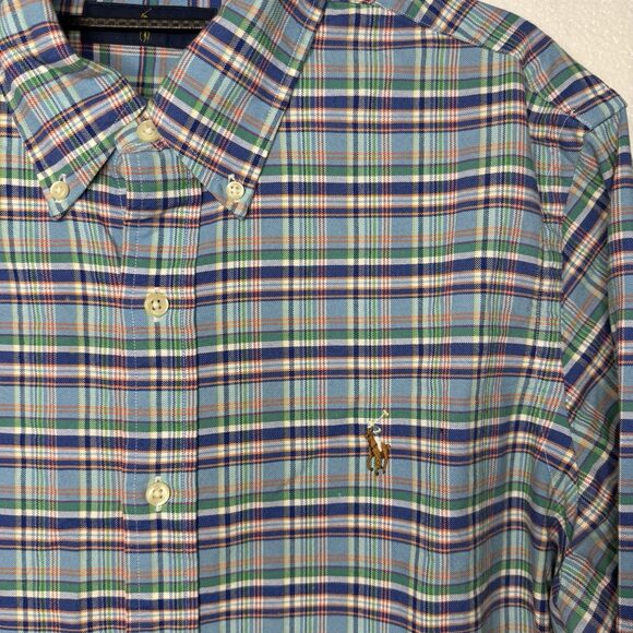 Ralph Lauren Men’s Medium Plaid Blue Green Button Up Long Sleeve Shirt Church - Picture 3 of 10